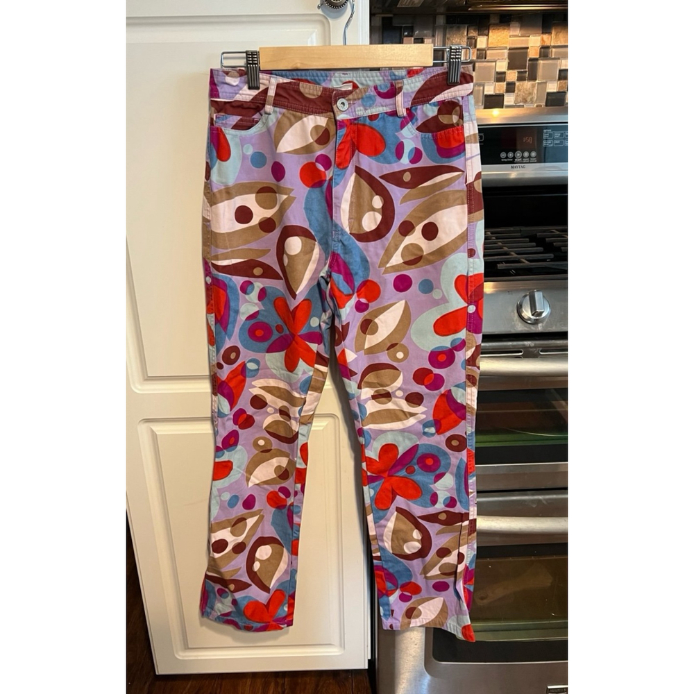 Vtg 90s Y2K OILILY Cotton PSYCHEDELIC Art FLORAL Print High Waist JEANS